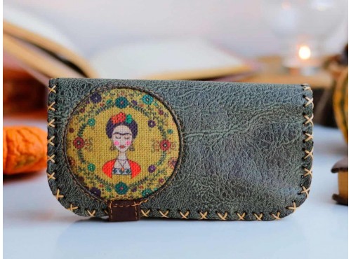 Frida Figürlü Büyük Cüzdan Etnik Bohem Retro Vintage Style - YESIL
